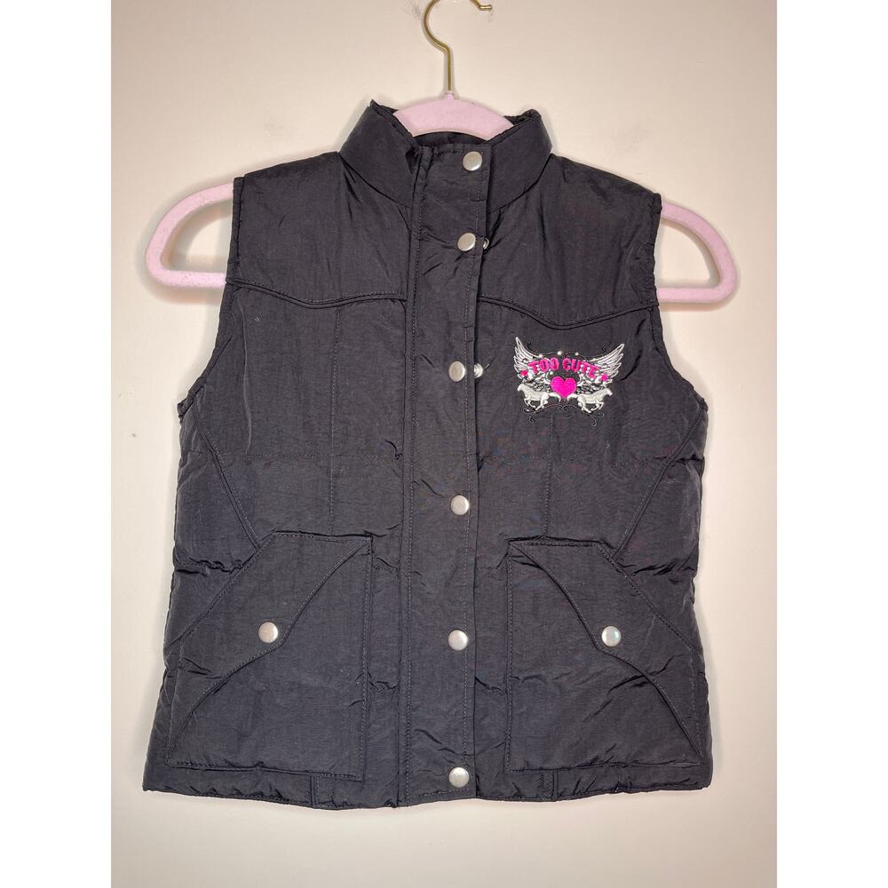 2000s Y2K Shyanne Horses Equestrian Riding Hearts Wings Quilted Snap Vest Kids M